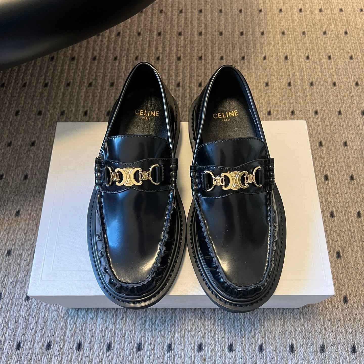 CELINE 26S LOAFER IN BLACK CALFSKIN WITH GOLD HARDWARE STYLE 3