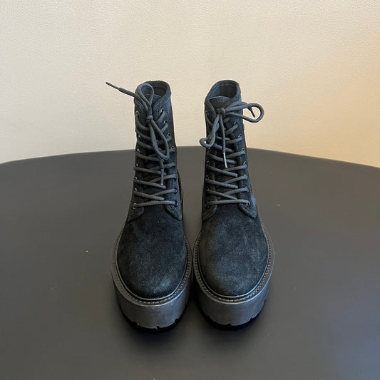 CELINE 26S MARGARET COMBAT BOOT 45 MM IN BLACK CANVAS AND SUEDE