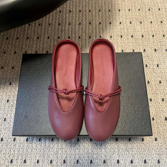 BOTTEGA VENETA 26S ПЛОСКІ МЮЛІ З ТЕМНО-ЧЕРВОНОЇ ШКІРИ ЯГНЯТИ