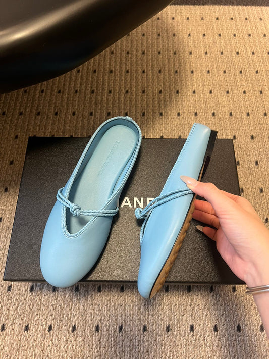 BOTTEGA VENETA 26S ПЛОСКІ МЮЛІ З БЛАКИТНОЇ ШКІРИ ЯГНЯТИ