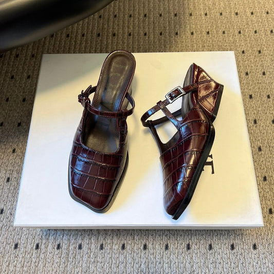 LOEWE 26S ONDA MULE 45MM З ТИСНЕНОЇ ШКІРИ ТЕЛЯТИ З ЕФЕКТОМ КРОКОДИЛА ВИННОГО ЧЕРВОНОГО КОЛЬОРУ