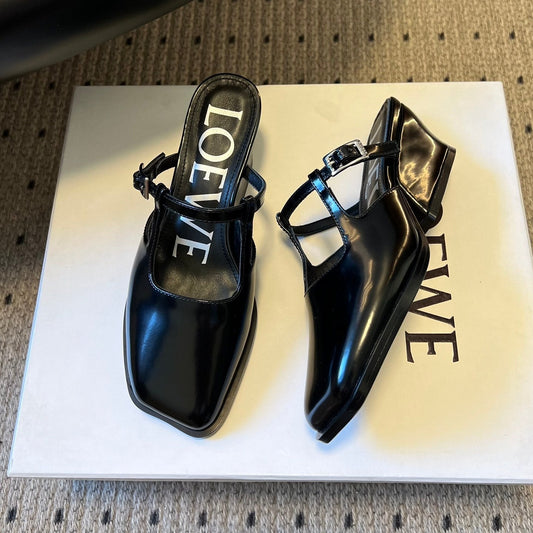 LOEWE 26S ONDA MULE 45MM З ЧОРНОЇ ГЛЯНЦЕВОЇ ШКІРИ ТЕЛЯТИ