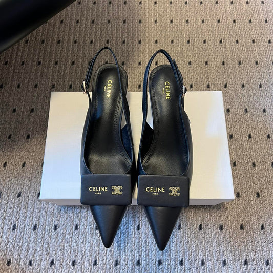 CELINE 26S СЛІНГБЕКИ НА ВИСОКИХ ПІДБОРАХ 45 ММ З ЧОРНОЇ ТЕЛЯЧОЇ ШКІРИ