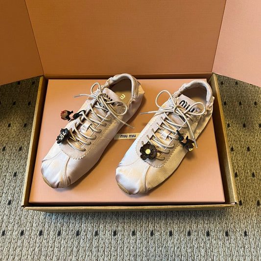 КРОСІВКИ MIUMIU 26S З САТИНУ PLUME СВІТЛО-РОЖЕВОГО КОЛЬОРУ
