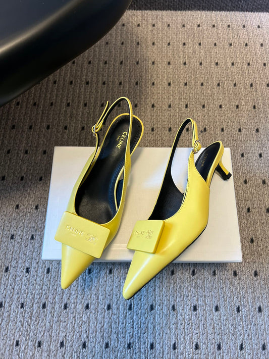 CELINE 26S СЛІНГБЕКИ НА ВИСОКИХ ПІДБОРАХ 55 ММ З ЖОВТОЇ ТЕЛЯЧОЇ ШКІРИ