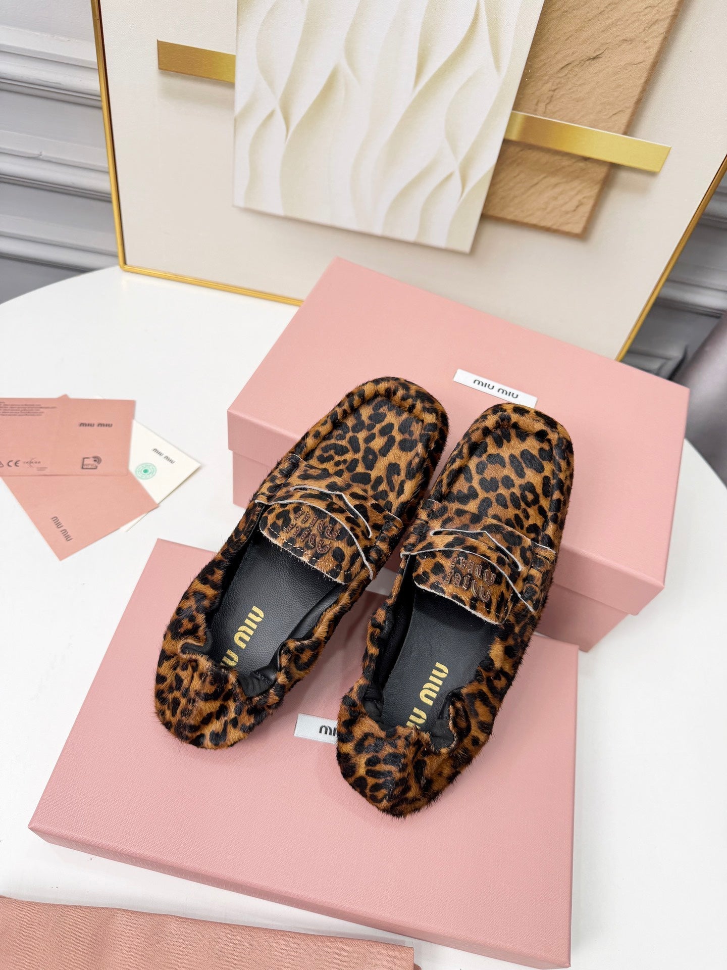 ЛОФЕРИ MIUMIU 26S RUCHES ЗІ ШКІРИ ПОНІ З ЛЕОПАРДОВИМ ПРИНТОМ