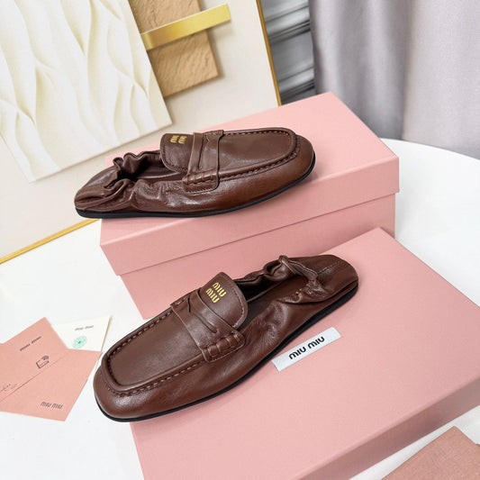 MIUMIU 26S ЛОФЕРИ RUCHES З ТЕМНО-КОРИЧНЕВОЇ ОВЕЧОЇ ШКІРИ