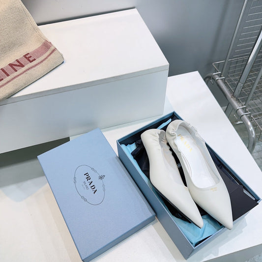 ТУФЛІ PRADA 26S, КАБЛУК 55 ММ, КОЛІР КРЕМОВО-БІЛИЙ, ШКІРА ТЕЛЯТИ