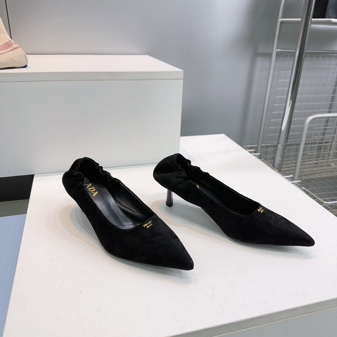ТУФЛІ-ЧОВНИКИ PRADA 26S 55 ММ ІЗ ЧОРНОЇ ЗАМШІ