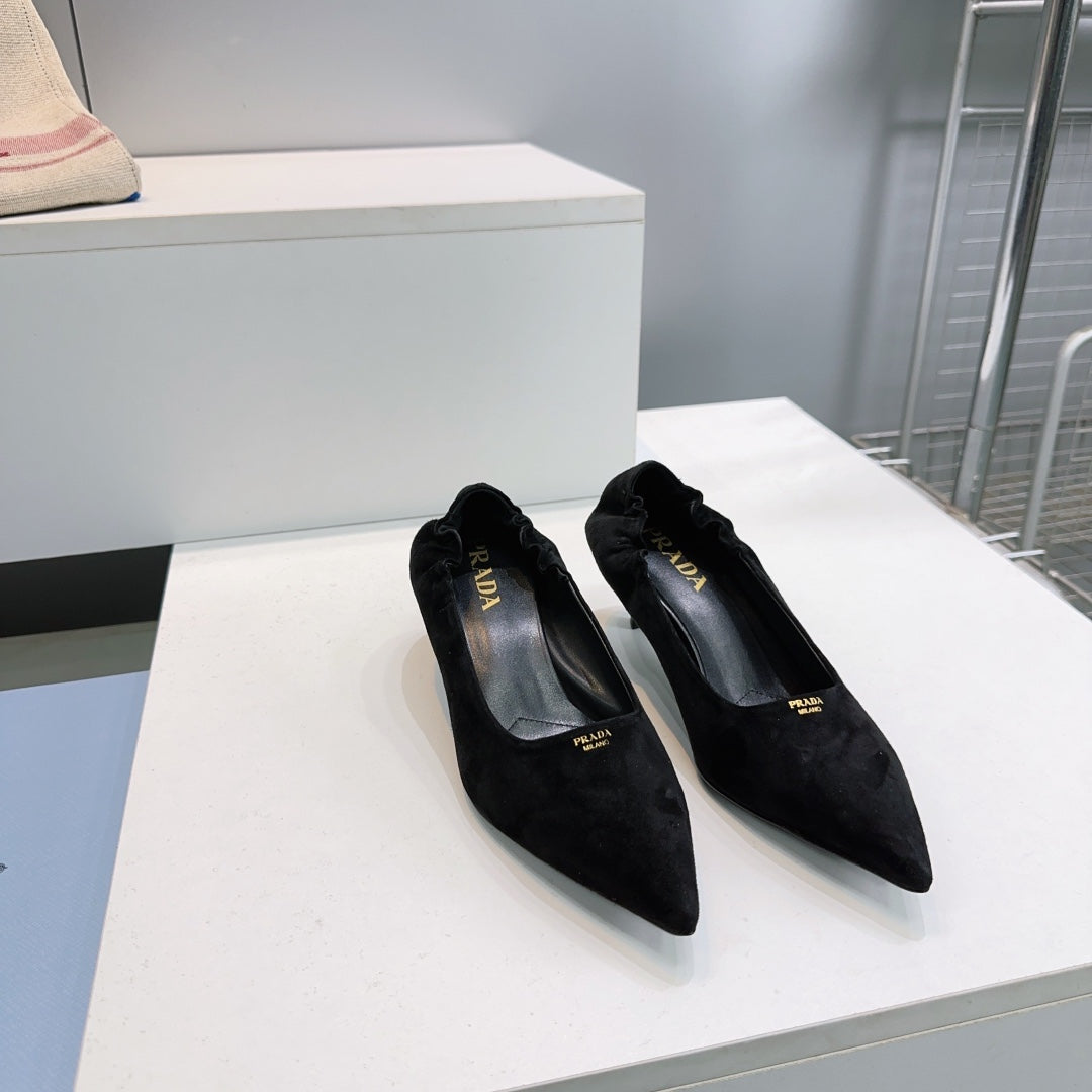 ТУФЛІ-ЧОВНИКИ PRADA 26S 55 ММ ІЗ ЧОРНОЇ ЗАМШІ