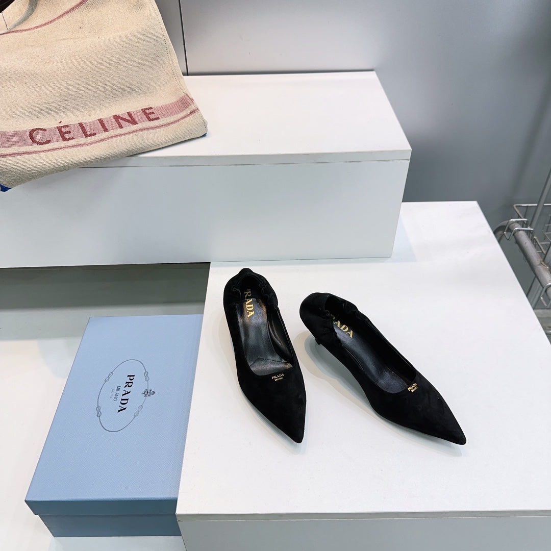 ТУФЛІ-ЧОВНИКИ PRADA 26S 55 ММ ІЗ ЧОРНОЇ ЗАМШІ