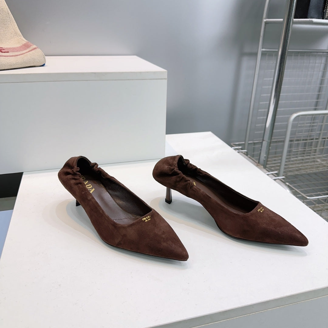 ТУФЛІ PRADA 26S 55 ММ З ТЕМНО-КОРИЧНЕВОЇ ЗАМШІ