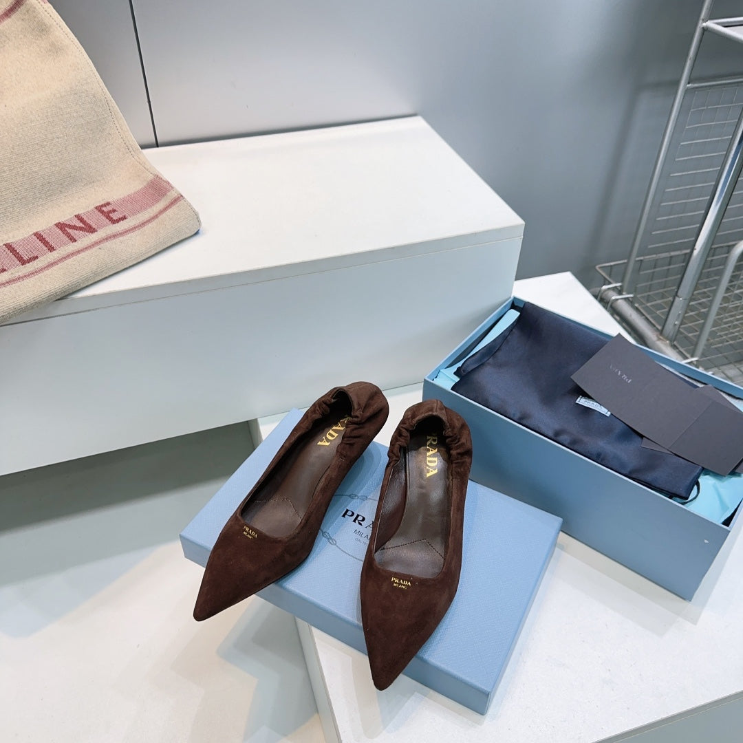 ТУФЛІ PRADA 26S 55 ММ З ТЕМНО-КОРИЧНЕВОЇ ЗАМШІ