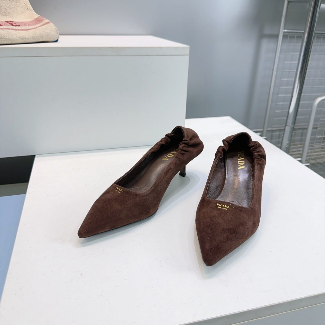 ТУФЛІ PRADA 26S 55 ММ З ТЕМНО-КОРИЧНЕВОЇ ЗАМШІ