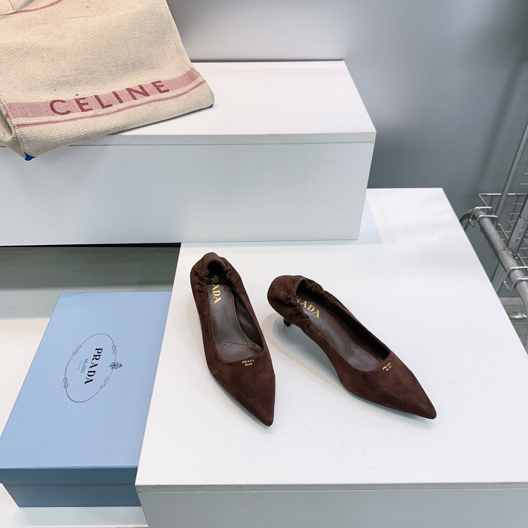 ТУФЛІ PRADA 26S 55 ММ З ТЕМНО-КОРИЧНЕВОЇ ЗАМШІ