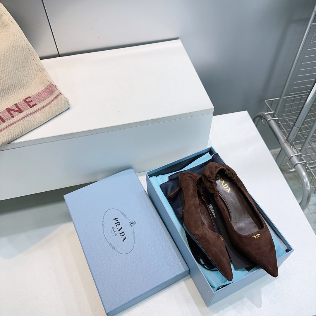 ТУФЛІ PRADA 26S 55 ММ З ТЕМНО-КОРИЧНЕВОЇ ЗАМШІ