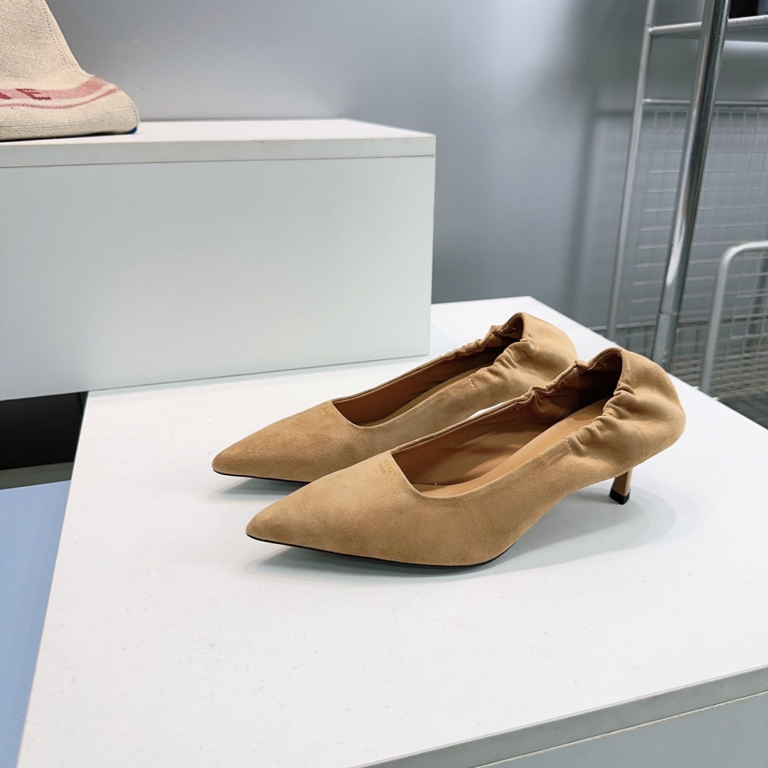 ЖІНОЧІ ТУФЛІ PRADA 26S 55 ММ ЗІ СВІТЛО-КОРИЧНЕВОЇ ЗАМШІ
