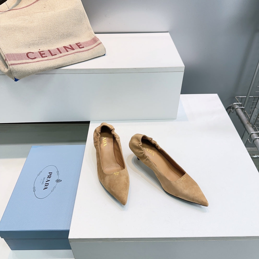 ЖІНОЧІ ТУФЛІ PRADA 26S 55 ММ ЗІ СВІТЛО-КОРИЧНЕВОЇ ЗАМШІ