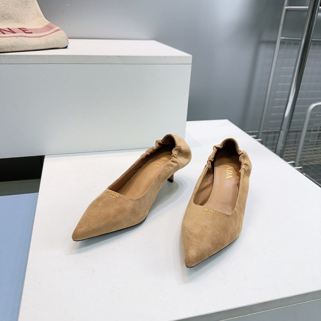 ЖІНОЧІ ТУФЛІ PRADA 26S 55 ММ ЗІ СВІТЛО-КОРИЧНЕВОЇ ЗАМШІ