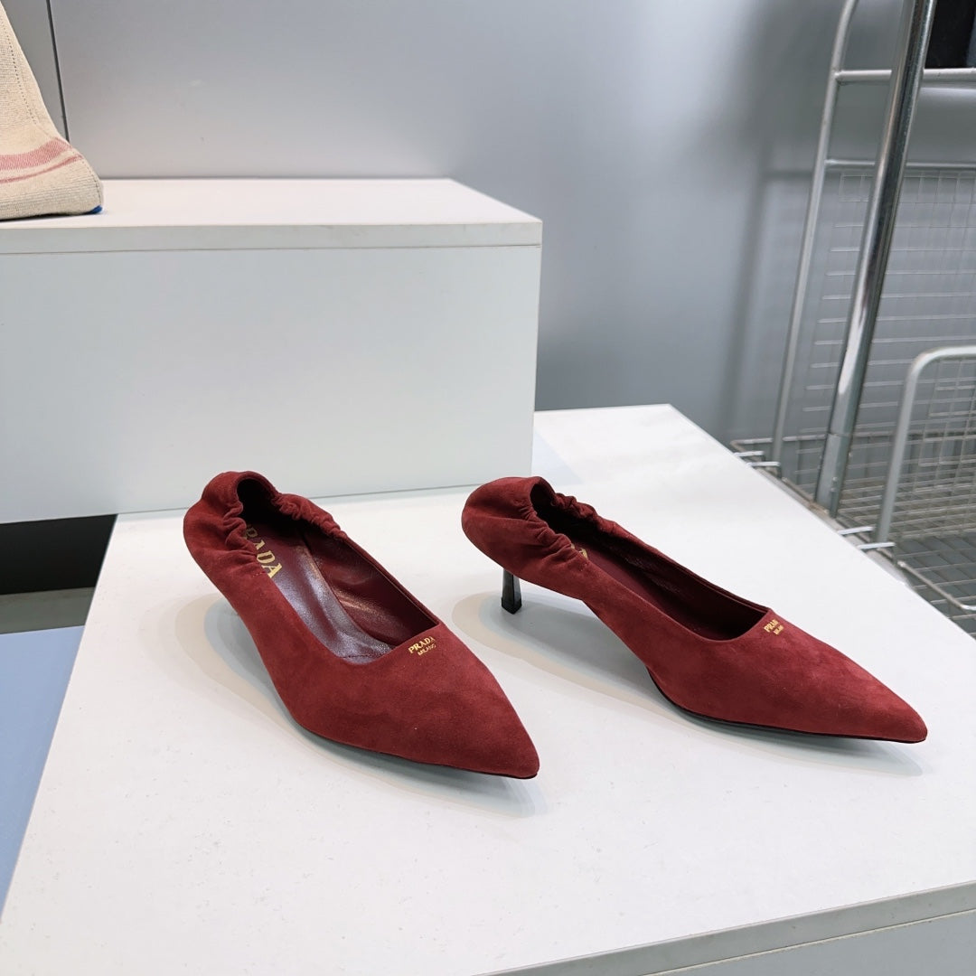 ТУФЛІ PRADA 26S 55 ММ З ТЕМНО-ЧЕРВОНОЇ ЗАМШІ
