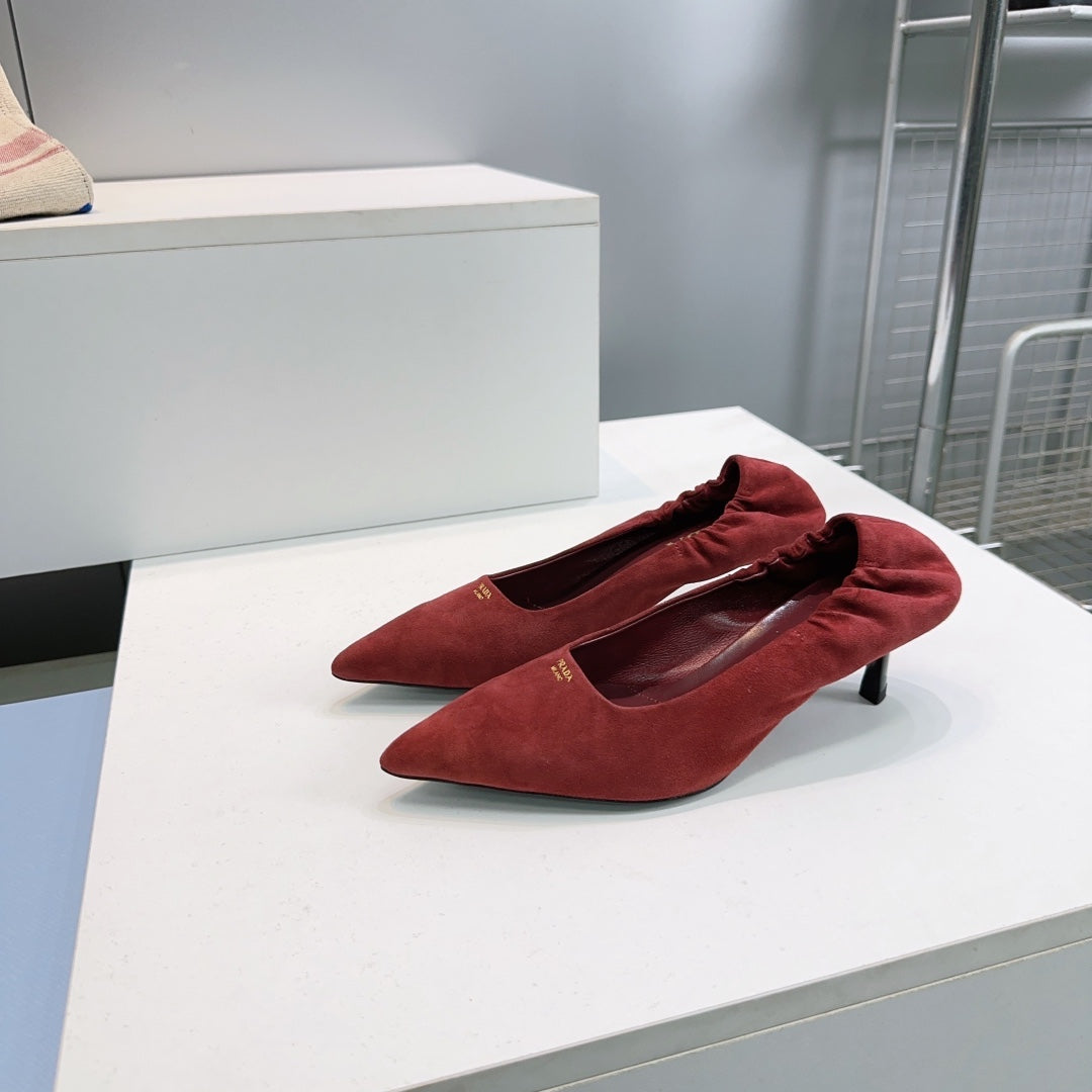 ТУФЛІ PRADA 26S 55 ММ З ТЕМНО-ЧЕРВОНОЇ ЗАМШІ