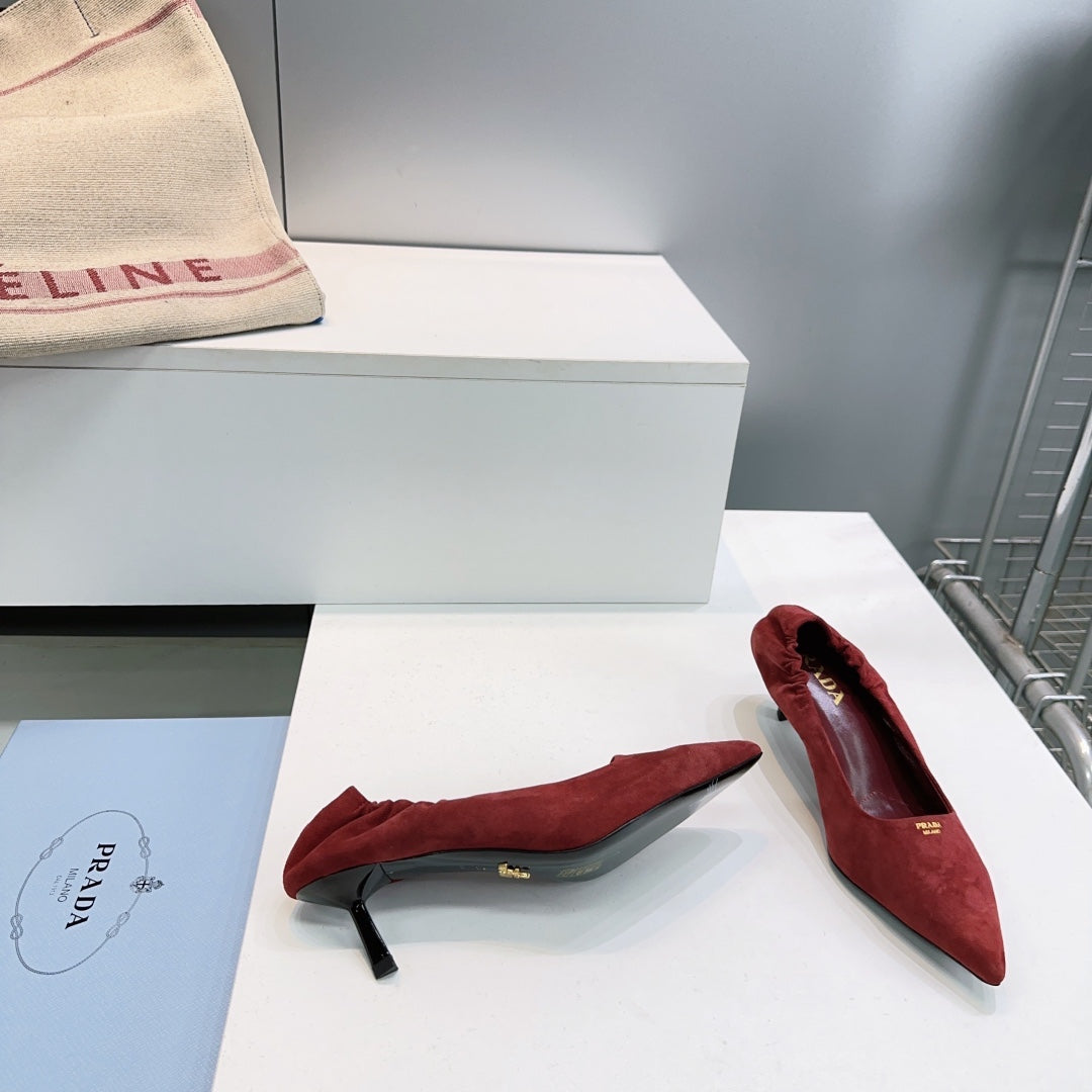 ТУФЛІ PRADA 26S 55 ММ З ТЕМНО-ЧЕРВОНОЇ ЗАМШІ