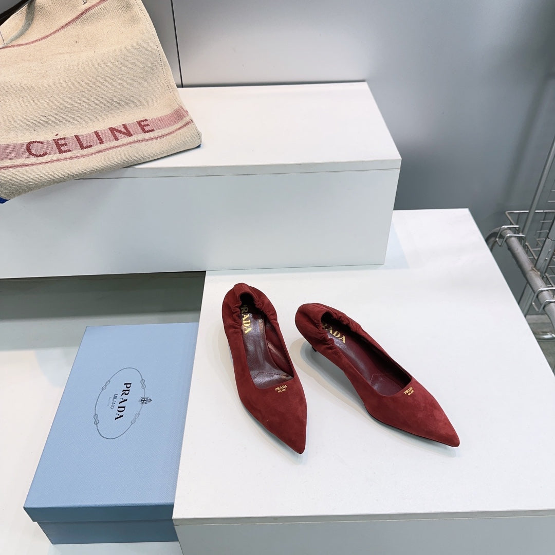 ТУФЛІ PRADA 26S 55 ММ З ТЕМНО-ЧЕРВОНОЇ ЗАМШІ