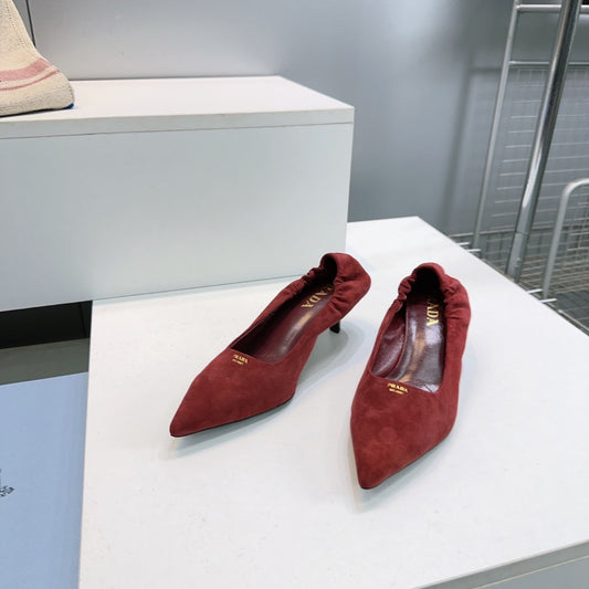 ТУФЛІ PRADA 26S 55 ММ З ТЕМНО-ЧЕРВОНОЇ ЗАМШІ