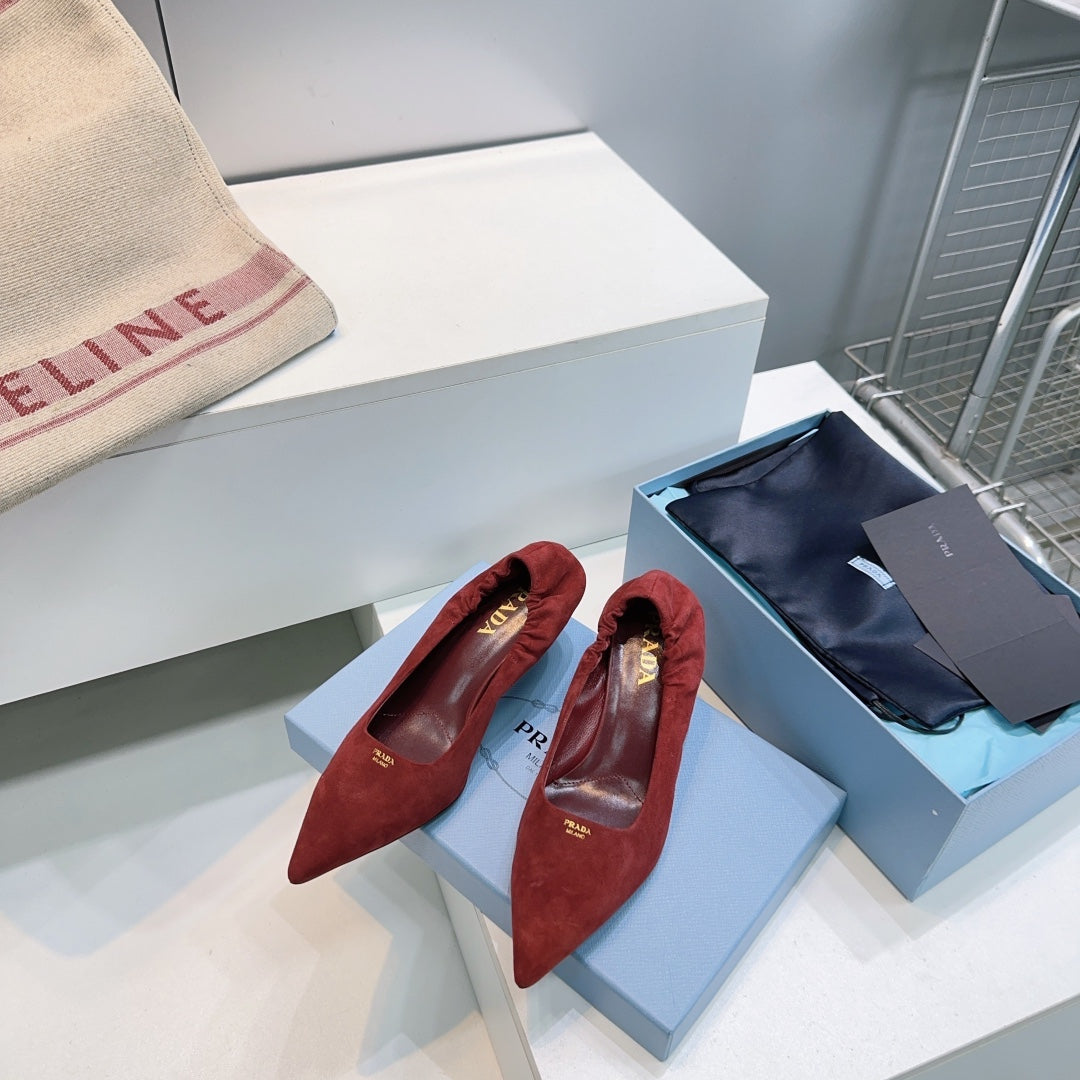 ТУФЛІ PRADA 26S 55 ММ З ТЕМНО-ЧЕРВОНОЇ ЗАМШІ