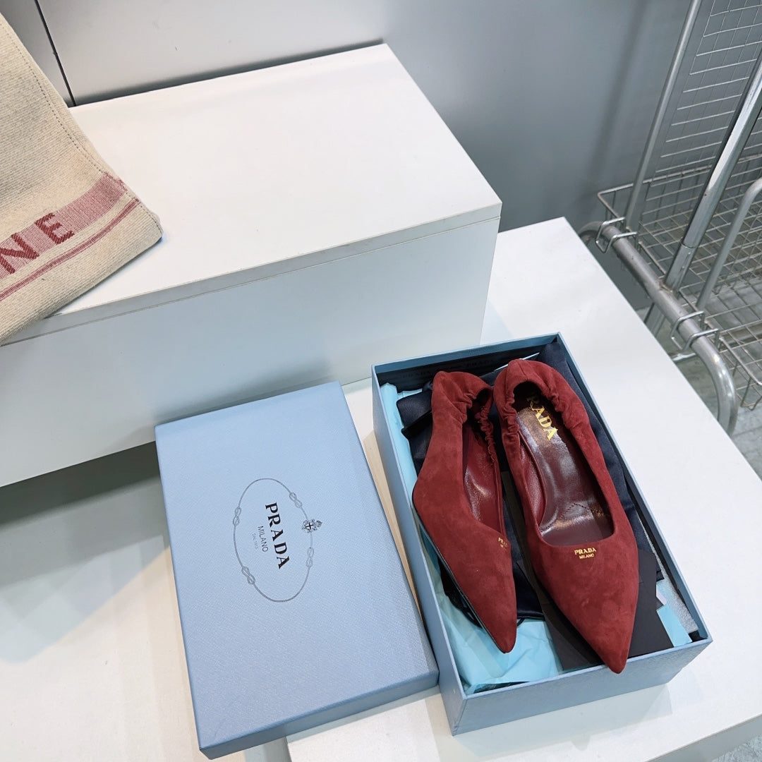 ТУФЛІ PRADA 26S 55 ММ З ТЕМНО-ЧЕРВОНОЇ ЗАМШІ