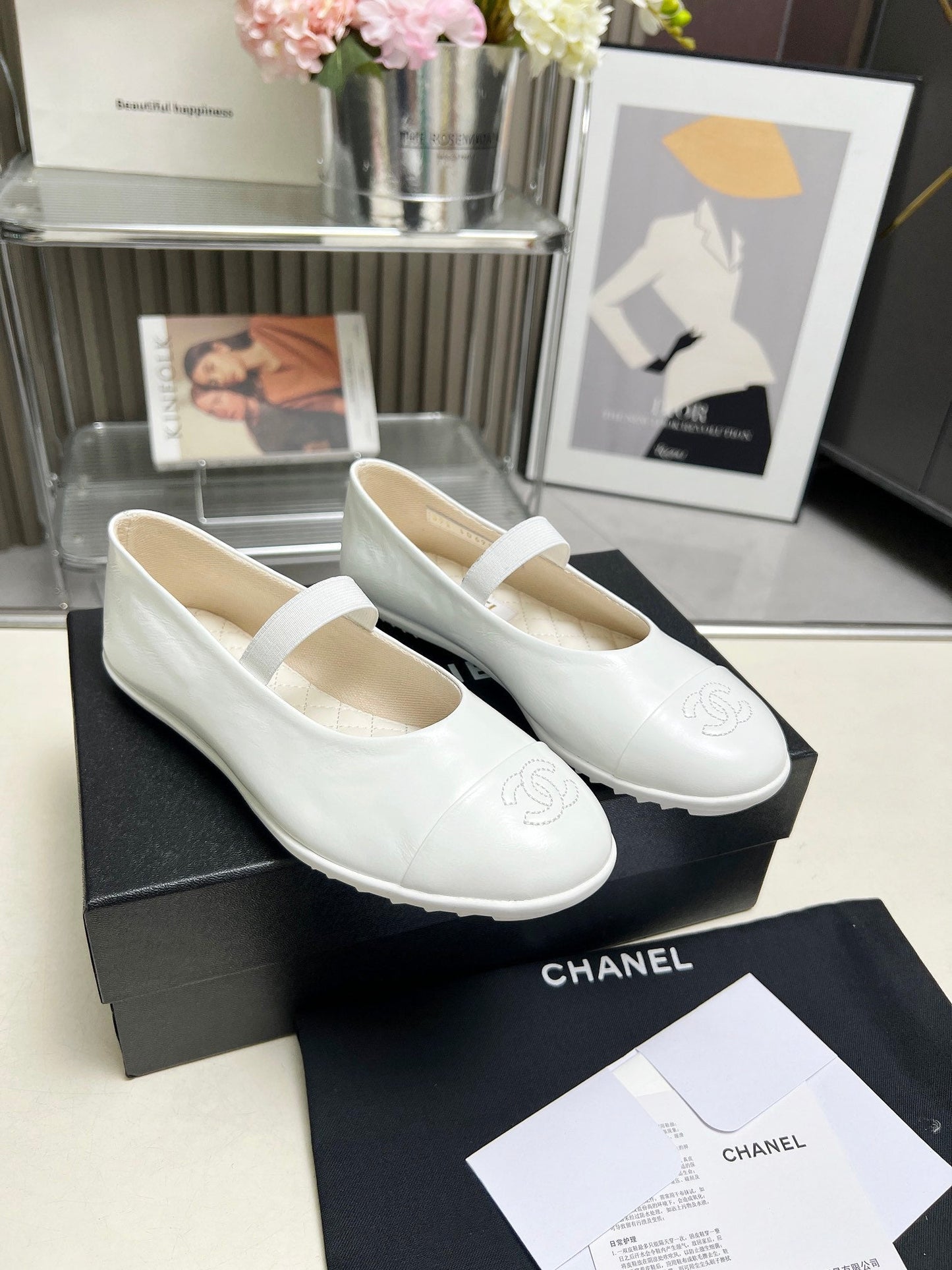 CHANEL 26S MARY JANE FLATS IN WHITE CALFSKIN