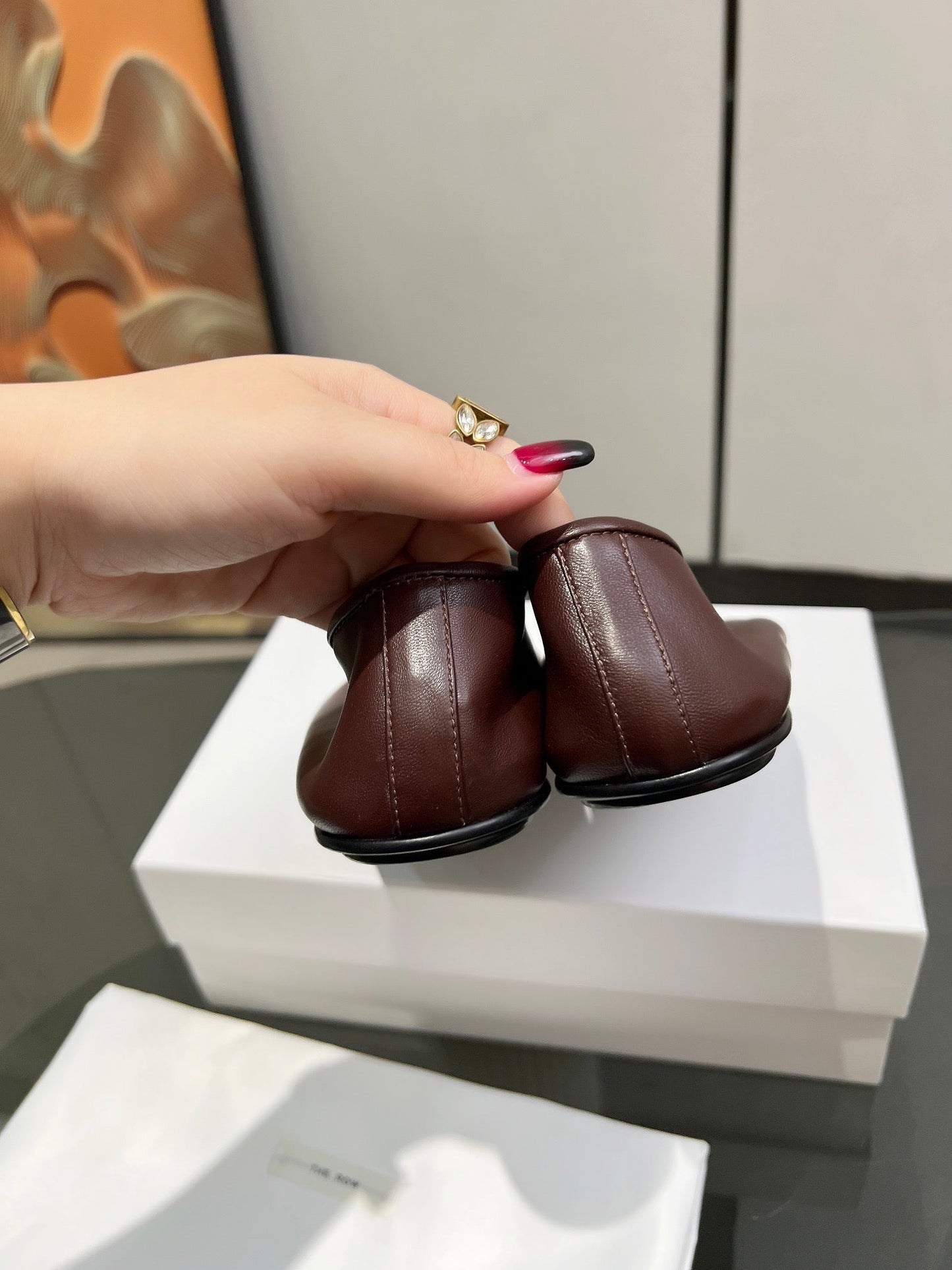 THE ROW 26S BALLET FLATS IN DARK BROWN CALFSKIN