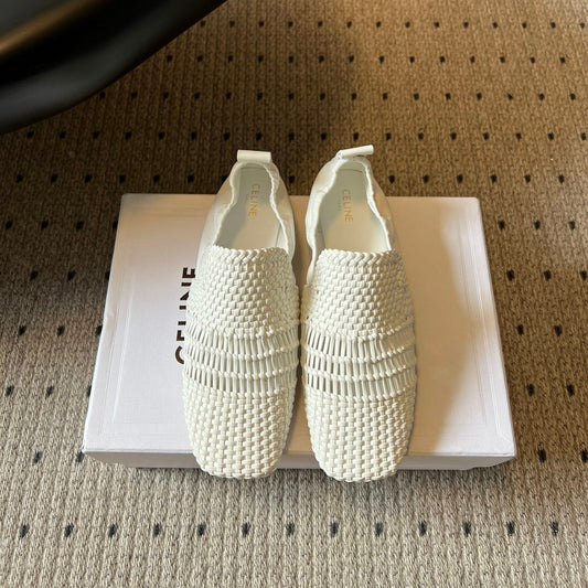ЛОФЕРИ CELINE 26S З БІЛОЇ ТКАНОЇ ОВЕЧОЇ ШКІРИ