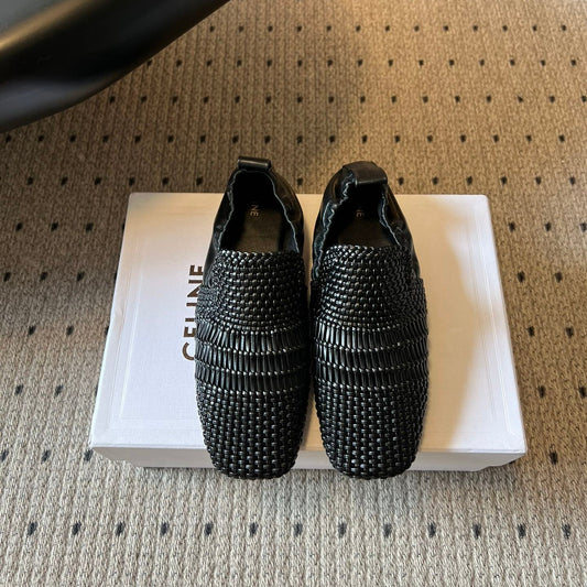 ЛОФЕРИ CELINE 26S З ЧОРНОЇ ТКАНОЇ ШКІРИ ЯГНЯТИ
