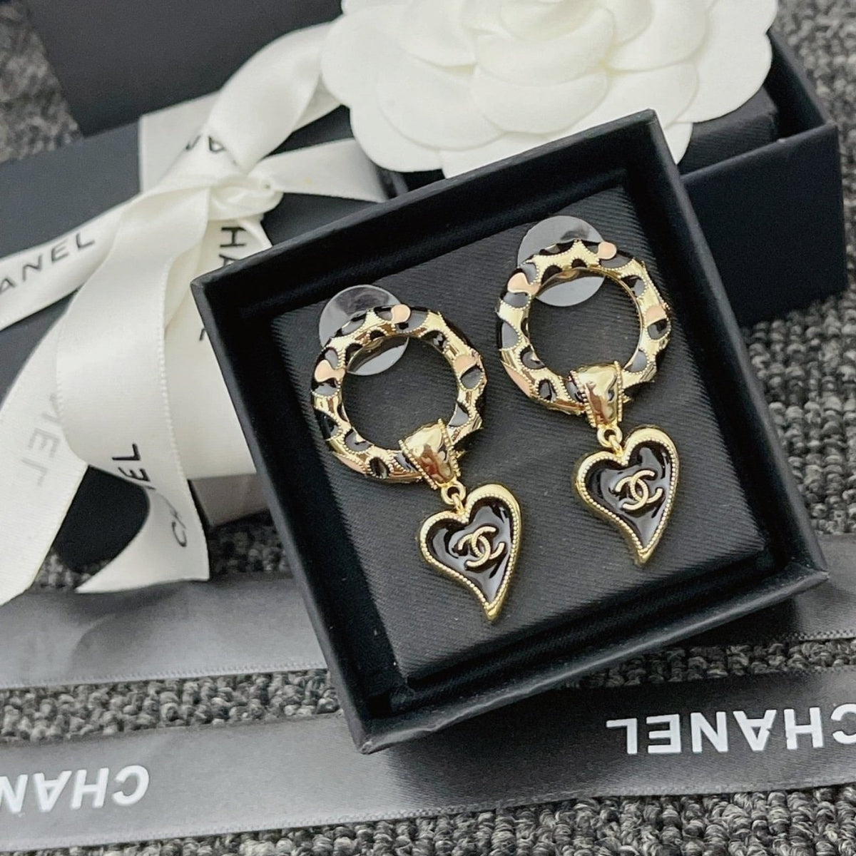 Chanel Classic Love Double C Logo Leopard Round Earrings