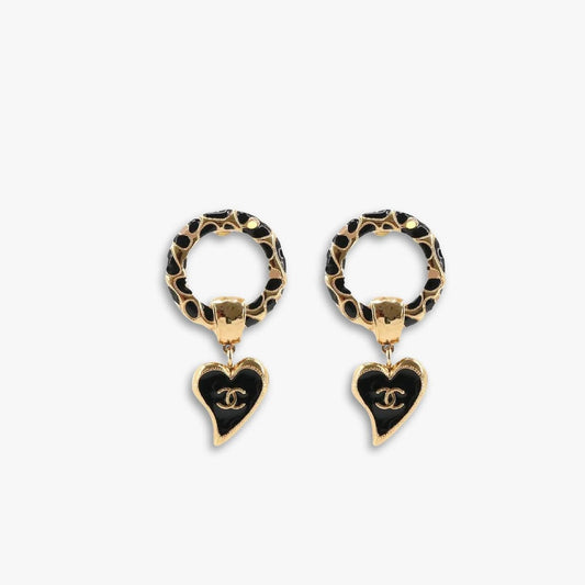 Chanel Classic Love Double C Logo Leopard Round Earrings