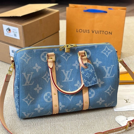 Louis Vuitton Keepall Bandoulière Denim Blue 45Cm M24315