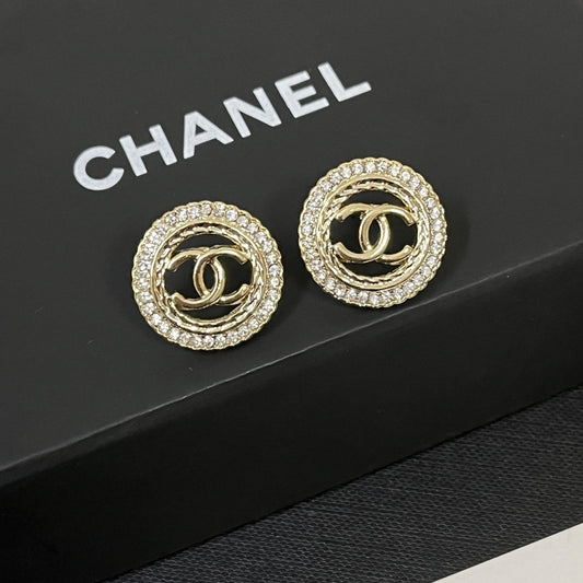 Chanel Round Stud Earrings Gold