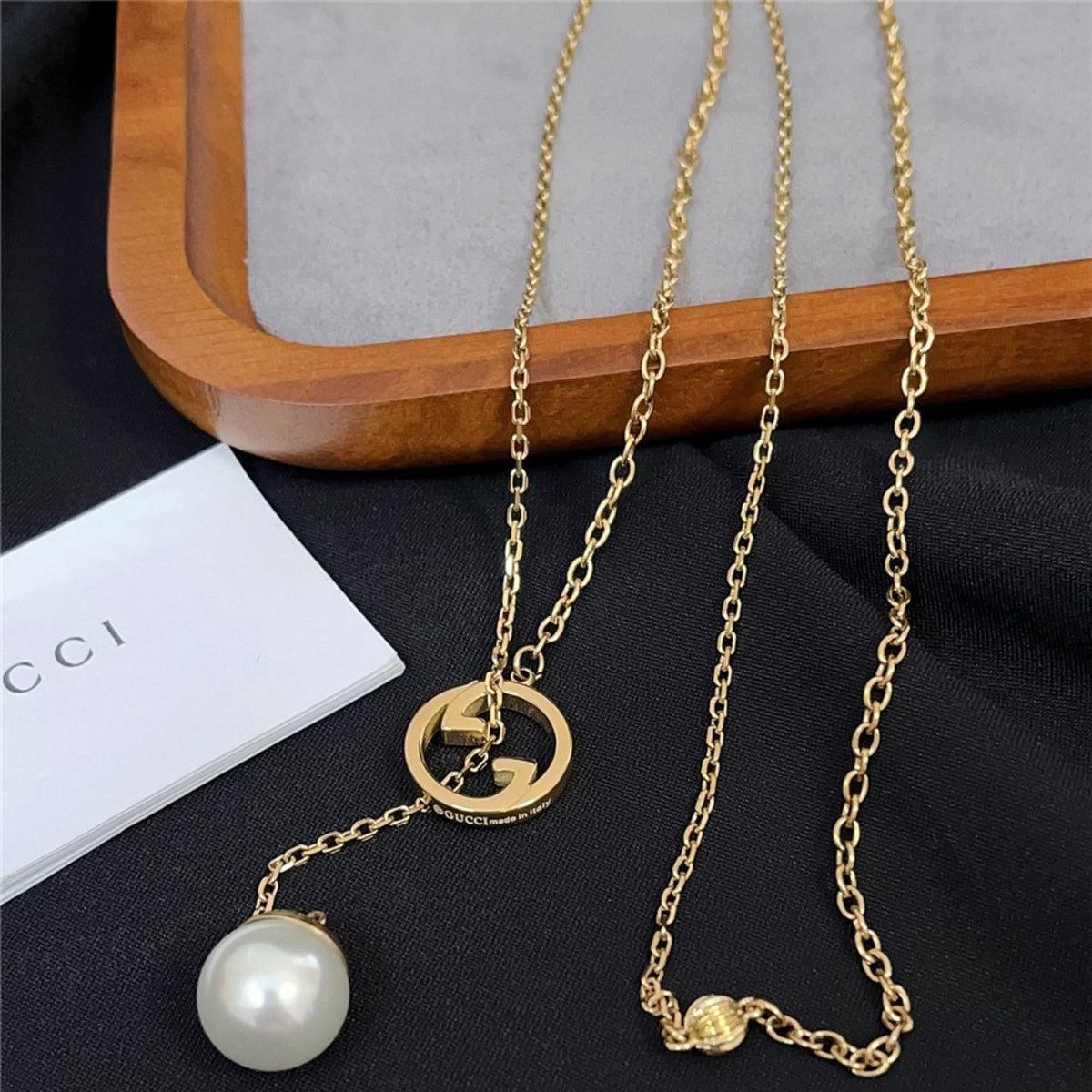 Gucci Blondie Pearl Drop Necklace Gold 774689 I4620 8078