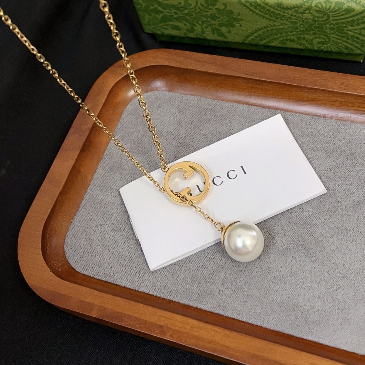Gucci Blondie Pearl Drop Necklace Gold 774689 I4620 8078