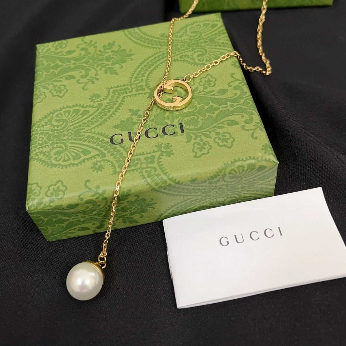 Gucci Blondie Pearl Drop Necklace Gold 774689 I4620 8078