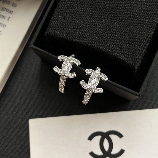 Chanel Crystal CC Hoop Earrings