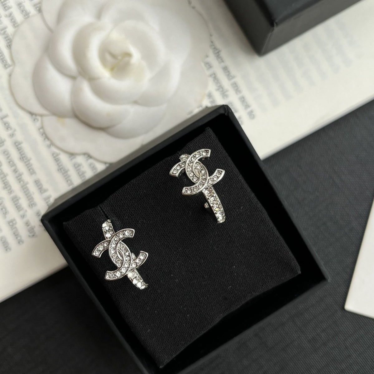 Chanel Crystal CC Hoop Earrings