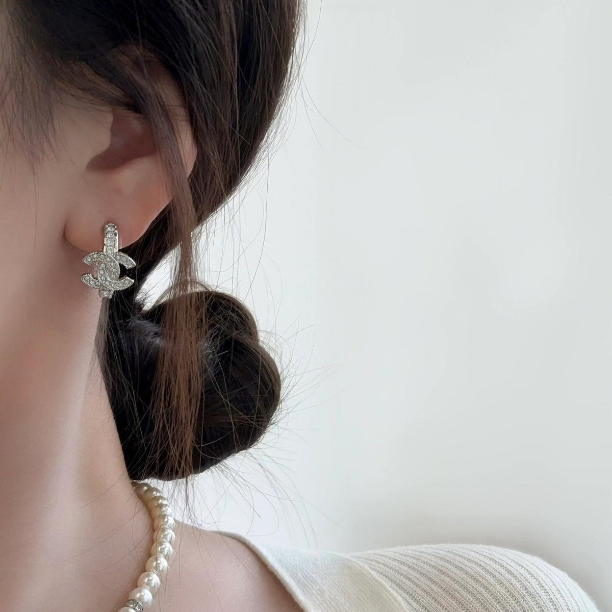 Chanel Crystal CC Hoop Earrings
