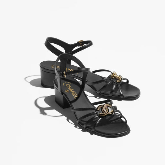 SANDALS 40 MM IN BLACK PATENT LAMBSKIN - 35