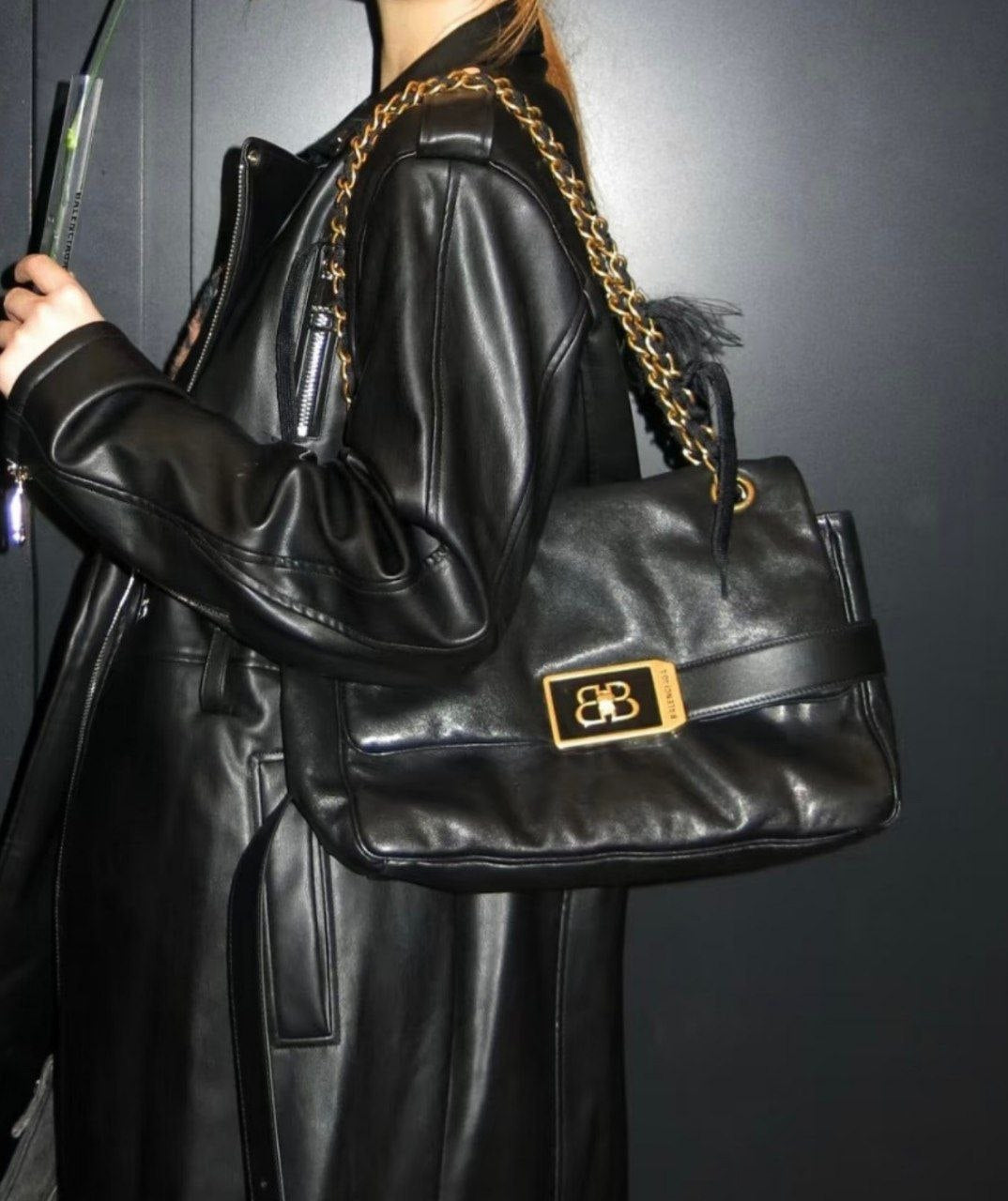 Balenciaga Monaco Large Black Leather Chain Shoulder Bag