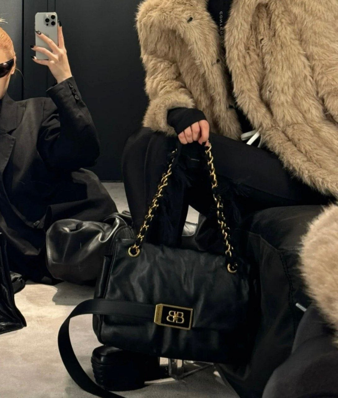 Balenciaga Monaco Large Black Leather Chain Shoulder Bag