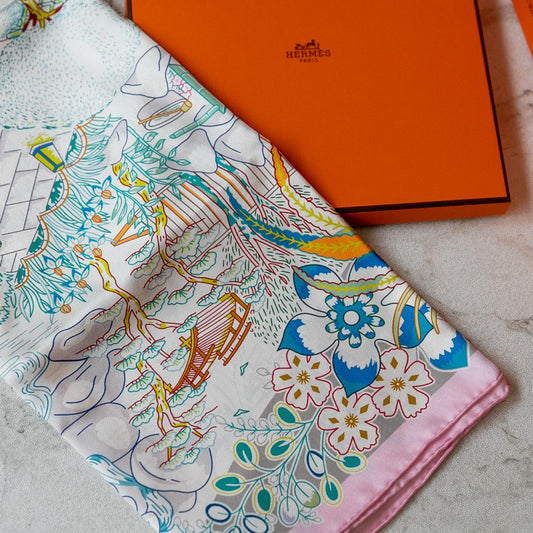 Hermès Silk Scarf with Floral & Nature Print
