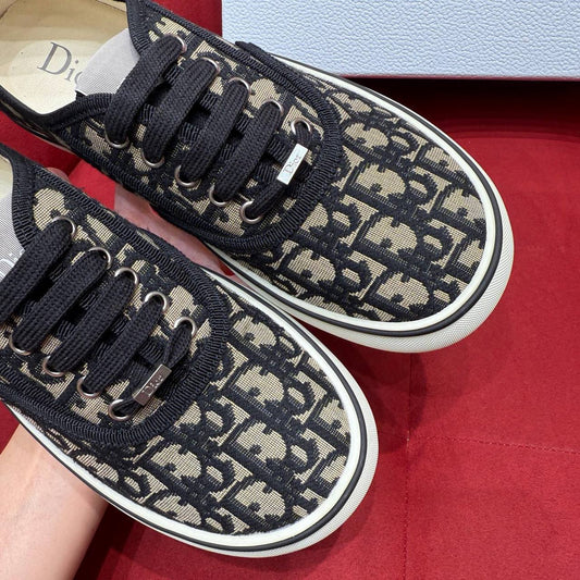 Dior Oblique Canvas Low-Top Sneakers in Black and Beig