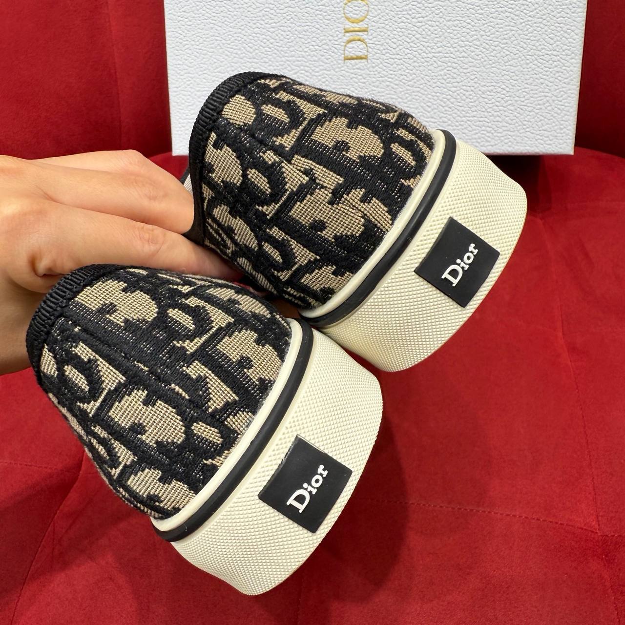 Dior Oblique Canvas Low-Top Sneakers in Black and Beig